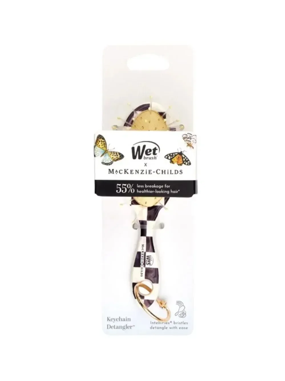 Wet brush x Mackenzie-Childs Keychain Detangler Brush White Black Courtly Check